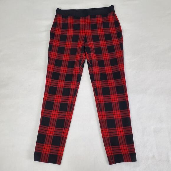 Talbots Buffalo Plaid Ankle Pull On Stretch Pants Petite 6P Red Black Leggings - Picture 1 of 8